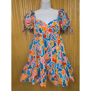 Amanda Uprichard Womens Colorful Puff Sleeve Dress S Sicily Baby Doll Revolve
